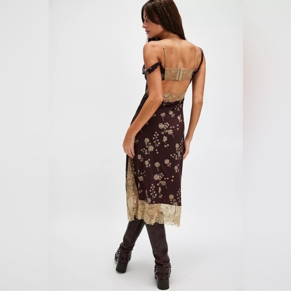 🎉LAST PIECE🎉Free People Party Crasher Midi Slip in Dark Coffee Combo - Picture 2 of 9